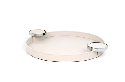 Pinetti Dioniso Tray | Wood base covered in leather with metal handles featuring coaster holders in chrome finish | Non-slip base for added functionality | Includes 6 or 8 coasters | A luxurious, functional piece for serving and display | Home & Serveware | 2Jour Concierge, your luxury lifestyle shop