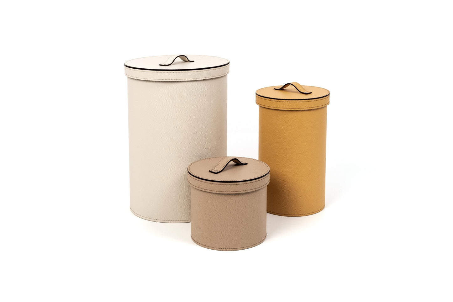 Leather-Covered Bin: Round with Waterproof Black Interior and Lid
