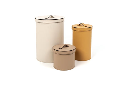 Leather-Covered Bin: Round with Waterproof Black Interior and Lid