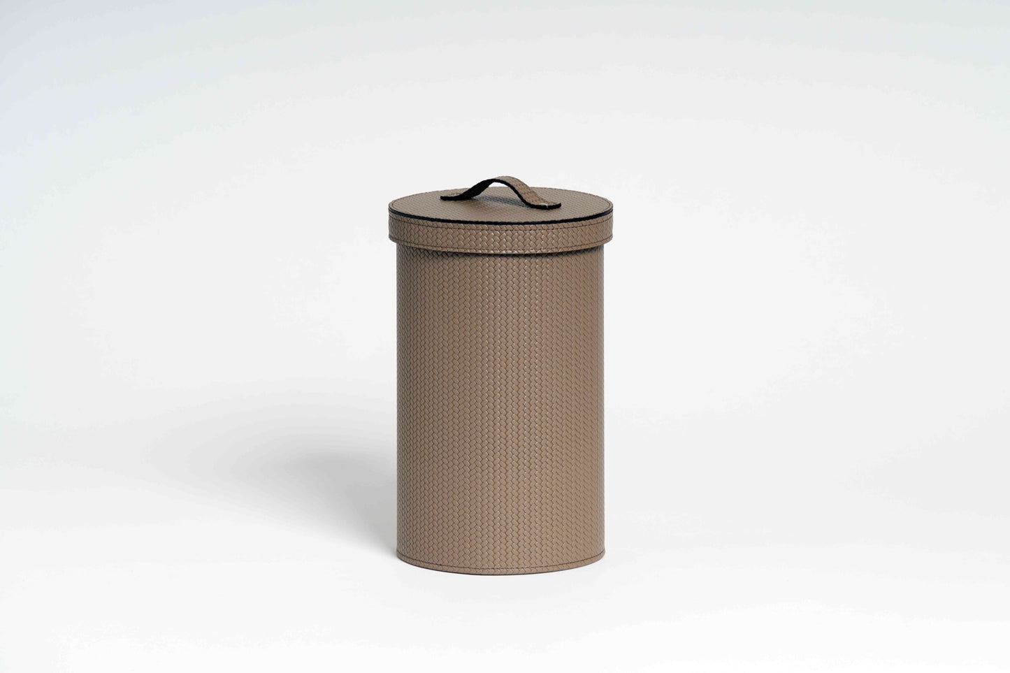 Leather-Covered Bin: Round with Waterproof Black Interior and Lid