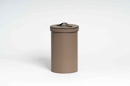 Leather-Covered Bin: Round with Waterproof Black Interior and Lid