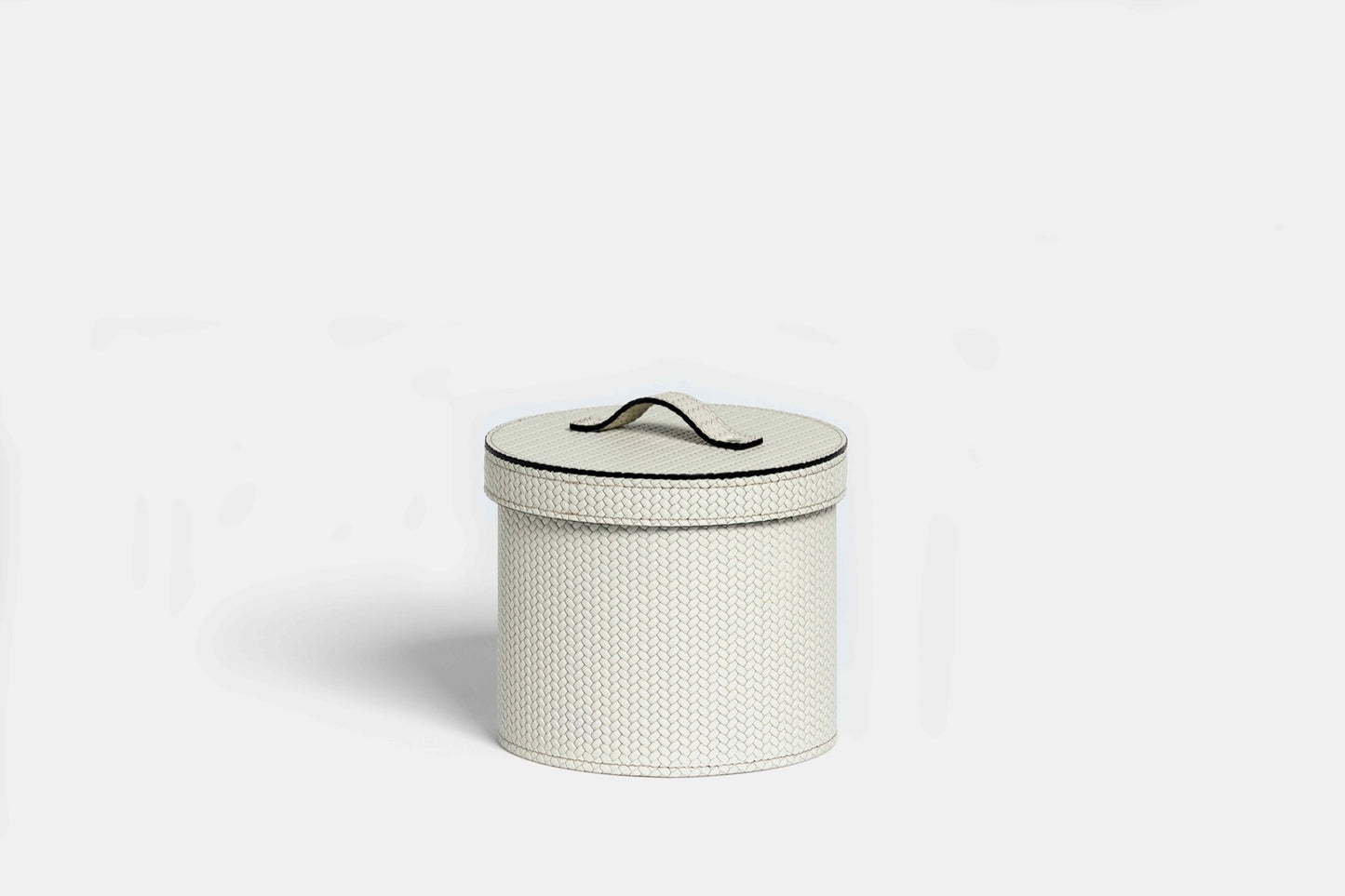 Leather-Covered Bin: Round with Waterproof Black Interior and Lid