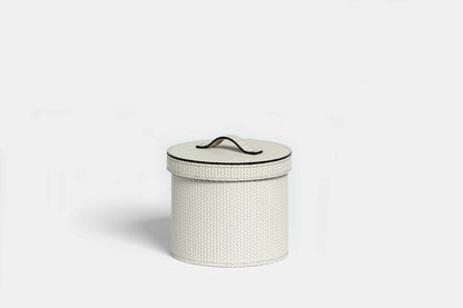 Leather-Covered Bin: Round with Waterproof Black Interior and Lid