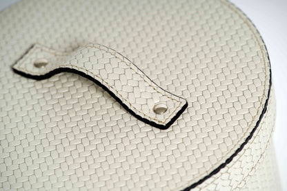 Leather-Covered Bin: Round with Waterproof Black Interior and Lid