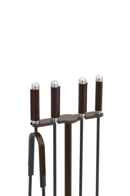 Pinetti Camino Iron Fireplace Set with Leather Inserts | Exquisite Fireplace Accessories, Elegant Iron Craftsmanship & Luxurious Leather Details | 2Jour Concierge, #1 luxury high-end gift & lifestyle shop