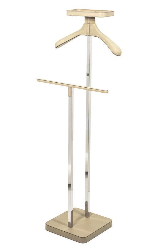 John Chromed Steel and Leather Clothes Valet Stand