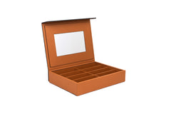 Leather-Covered Wood Glasses & Eyeglasses Holder with Mirror