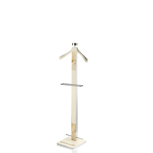 Arcahorn Levanzo Wardrobe Clothes Valet | Wood with Lacquered Ivory Gloss Finish | Horn Inlays | Stainless Steel Shoe Rack | Ideal for Yacht or Office Decor | Designed by Filippo Dini | Explore Luxury Home Accessories at 2Jour Concierge, #1 luxury high-end gift & lifestyle shop
