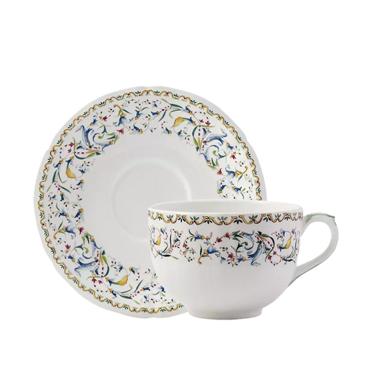 Gien Toscana | Jumbo Cup & Saucer: Fine earthenware with Renaissance floral motif and smooth, glazed finish, ideal for extra-large servings of tea, lattes, or soups | Tableware & Serveware / Cups & Mugs | 2Jour Concierge, your luxury lifestyle shop