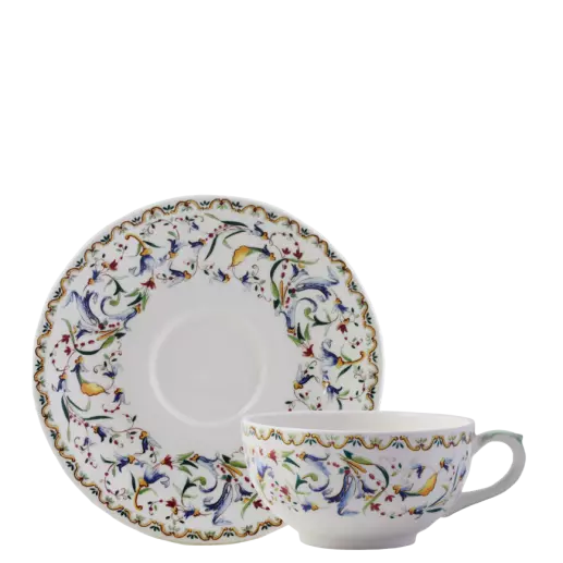 Gien Toscana | Breakfast Cup & Saucer: Fine earthenware with Renaissance floral motif and smooth, glazed finish, perfect for morning tea, coffee, or hot chocolate | Tableware & Serveware / Cups & Mugs | 2Jour Concierge, your luxury lifestyle shop