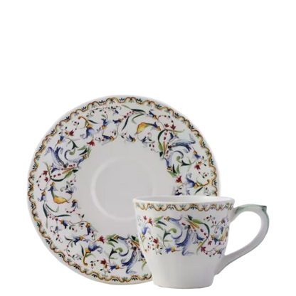 Gien Toscana | US Tea Cup & Saucer: Fine earthenware with Renaissance floral motif and smooth, glazed finish, ideal for serving tea or light coffee in a generous format | Tableware & Serveware / Cups & Mugs | 2Jour Concierge, your luxury lifestyle shop