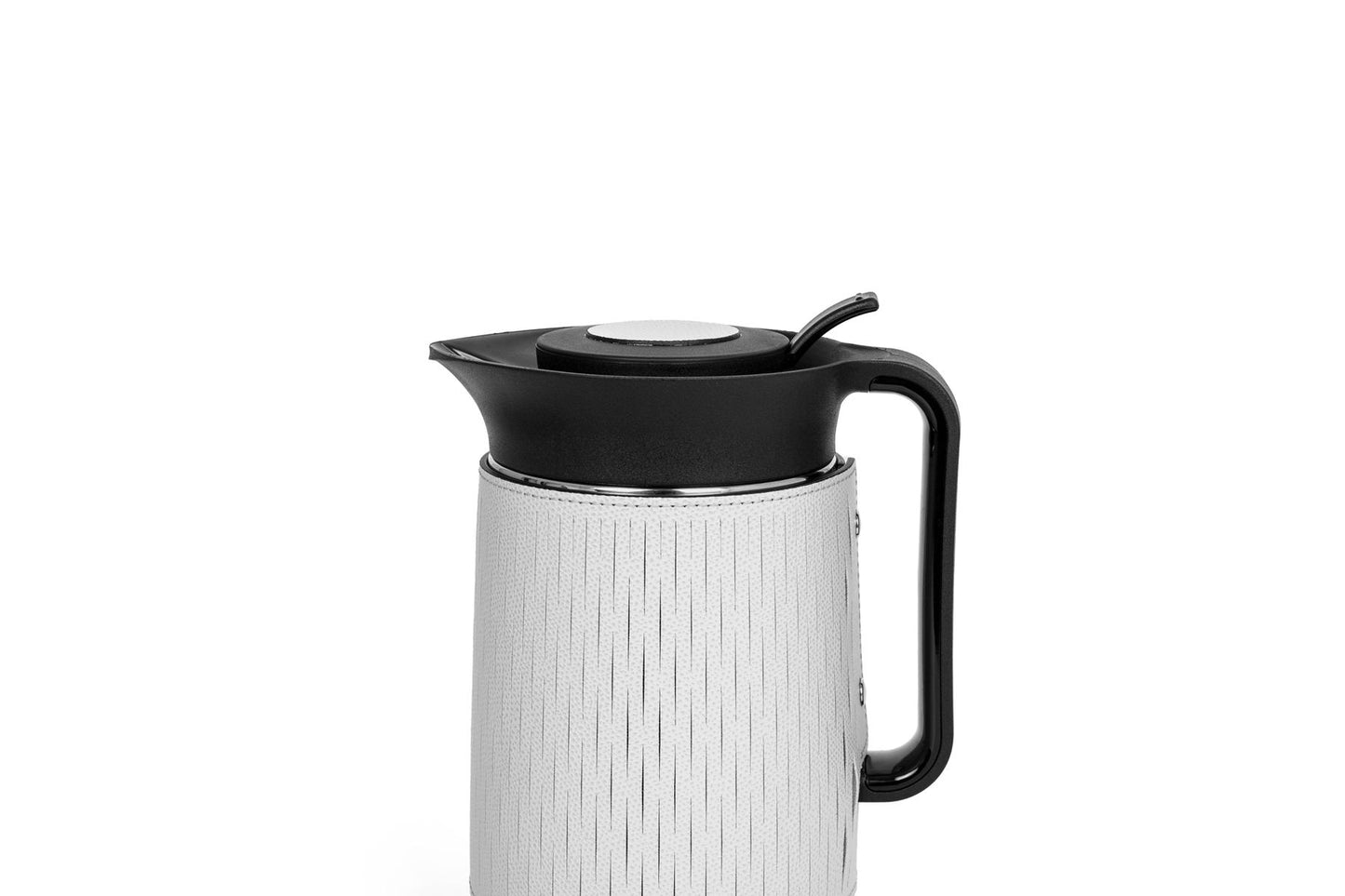 Pinetti Mocha Thermal Carafe | Glass interior with removable leather cover | Keeps beverages hot for 6 hours and cold for 12 hours | Barware and Serveware | 2Jour Concierge, your luxury lifestyle shop