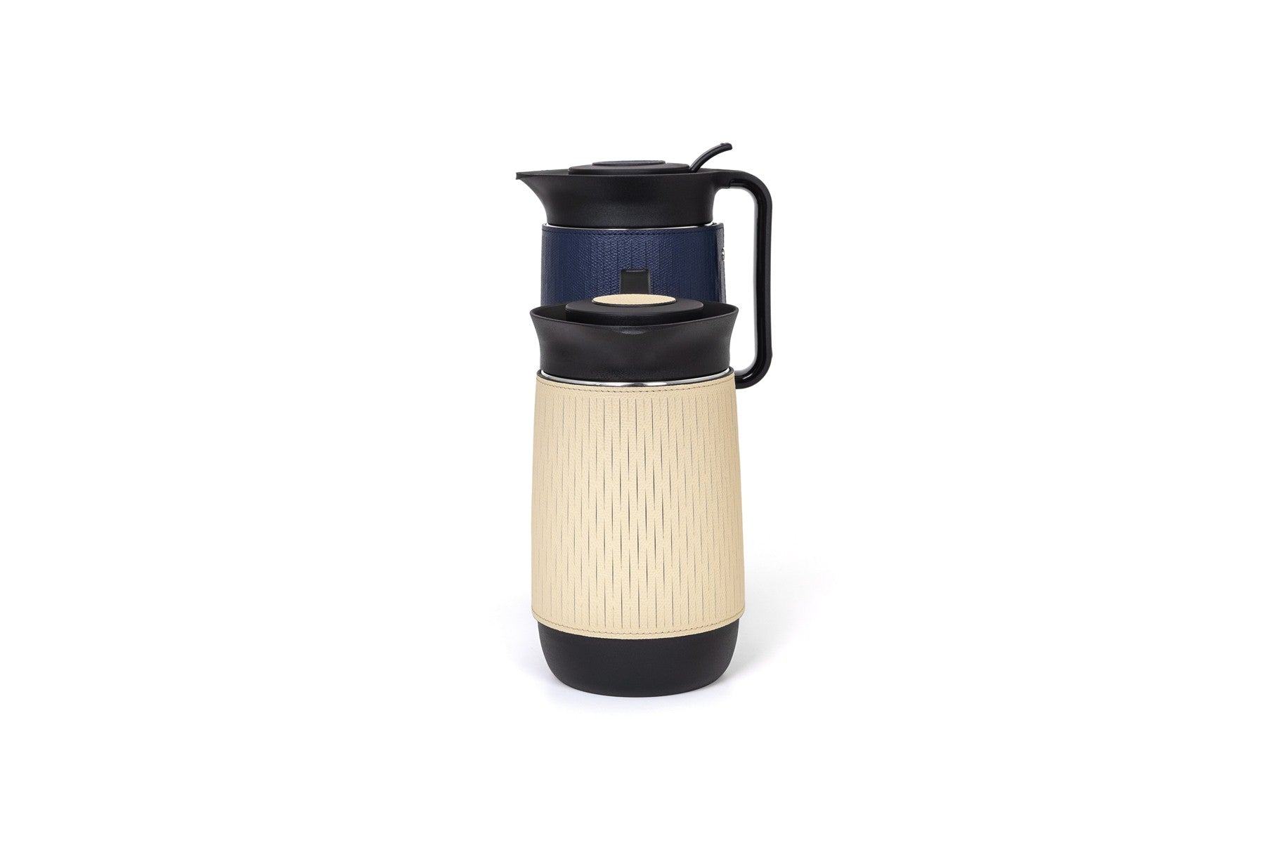 Pinetti Mocha Thermal Carafe | Glass interior with removable leather cover | Keeps beverages hot for 6 hours and cold for 12 hours | Barware and Serveware | 2Jour Concierge, your luxury lifestyle shop