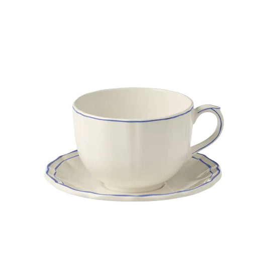 Gien Les Filets | Jumbo Cup & Saucer: Fine earthenware with hand-painted rim and smooth, glazed finish, ideal for generous servings of tea or coffee | Tableware & Serveware / Cups & Mugs | 2Jour Concierge, your luxury lifestyle shop