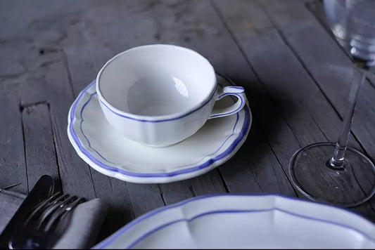 Gien Pivoines Vertes | Breakfast Cup & Saucer: Fine earthenware with hand-painted green floral motif and smooth, glazed finish, perfect for elegant morning coffee or tea | Tableware & Serveware / Cups & Mugs | 2Jour Concierge, your luxury lifestyle shop