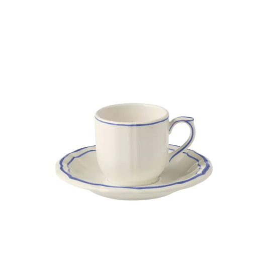 Gien Les Filets | Espresso Cup & Saucer: Fine earthenware with hand-painted rim and smooth, glazed finish, perfect for serving espresso in timeless style | Tableware & Serveware / Cups & Mugs | 2Jour Concierge, your luxury lifestyle shop