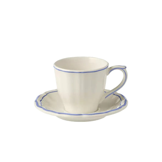 Gien Les Filets | US Tea Cup & Saucer: Fine earthenware with hand-painted rim and smooth, glazed finish, ideal for casual or formal tea moments | Tableware & Serveware / Cups & Mugs | 2Jour Concierge, your luxury lifestyle shop