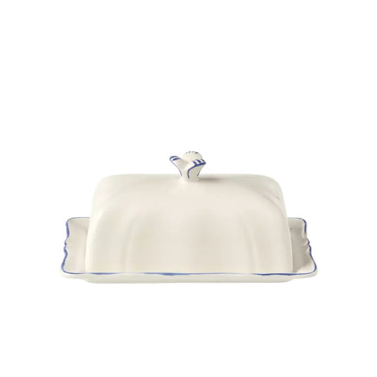 Gien Les Filets | Butter Dish: Fine earthenware with hand-painted rim and smooth, glazed finish, perfect for serving and storing butter in elegant style | Tableware & Serveware / Butter Dishes | 2Jour Concierge, your luxury lifestyle shop