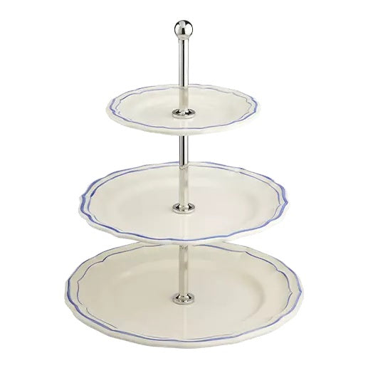 Gien Les Filets | Three-Tier Cake Stand: Fine earthenware with hand-painted rim and smooth, glazed finish, ideal for presenting pastries, sweets, or hors d’oeuvres in tiered elegance | Tableware & Serveware / Cake Stands & Tiered Servers | 2Jour Concierge, your luxury lifestyle shop