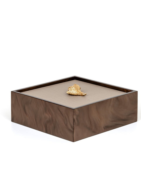 Pinetti Bea square box | Part of the Bea bathroom set | Made in resin, available in cream, taupe, coffee, and light grey | Chrome or gold finish | A functional and elegant storage box for bathroom essentials | Bathroom storage | 2Jour Concierge, your luxury lifestyle shop