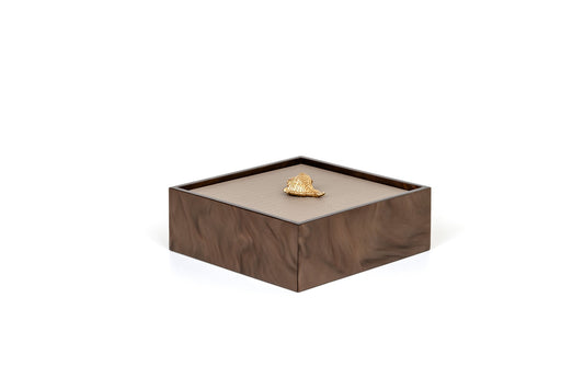 Pinetti Bea square box | Part of the Bea bathroom set | Made in resin, available in cream, taupe, coffee, and light grey | Chrome or gold finish | A functional and elegant storage box for bathroom essentials | Bathroom storage | 2Jour Concierge, your luxury lifestyle shop