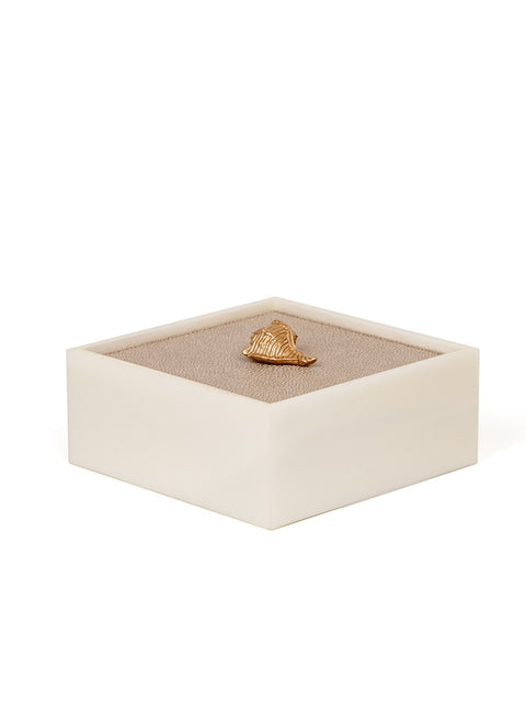 Bea Resin Box, Square With Lid and Leather Insert