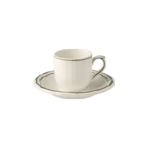 Gien Les Filets | Espresso Cup & Saucer: Fine earthenware with hand-painted rim and smooth, glazed finish, perfect for serving espresso in timeless style | Tableware & Serveware / Cups & Mugs | 2Jour Concierge, your luxury lifestyle shop