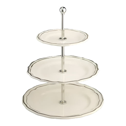 Gien Les Filets | Three-Tier Cake Stand: Fine earthenware with hand-painted rim and smooth, glazed finish, ideal for presenting pastries, sweets, or hors d’oeuvres in tiered elegance | Tableware & Serveware / Cake Stands & Tiered Servers | 2Jour Concierge, your luxury lifestyle shop