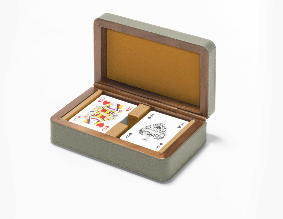 x Poltrona Frau Leather-Covered Walnut Playing Cards Box