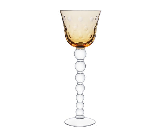 Bubbles Crystal Hock Wine Glass by Saint-Louis | Distinctive leg in the shape of stacked marbles, with bubbles dotting the parison | Inspired by the glass bead at the end of the blower's cane | Available Colors: Amethyst, Red, Amber, Chartreuse Green, Green, Sky Blue, Dark Blue, Purple, Flannel Grey | Collection: Bubbles | Design: Contemporary | Designer: Teleri Ann Jones | 2Jour Concierge, your luxury lifestyle shop