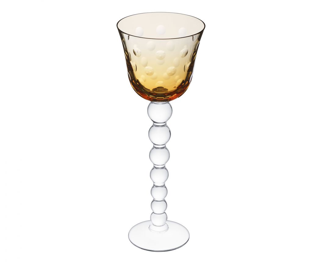 Bubbles Crystal Hock Wine Glass by Saint-Louis | Distinctive leg in the shape of stacked marbles, with bubbles dotting the parison | Inspired by the glass bead at the end of the blower's cane | Available Colors: Amethyst, Red, Amber, Chartreuse Green, Green, Sky Blue, Dark Blue, Purple, Flannel Grey | Collection: Bubbles | Design: Contemporary | Designer: Teleri Ann Jones | 2Jour Concierge, your luxury lifestyle shop