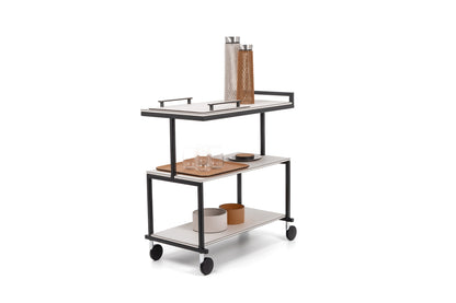 Albert Serving Trolley by Pinetti | Burnished metal structure | Floors and details in leather | Home Decor and Furniture | 2Jour Concierge, your luxury lifestyle shop