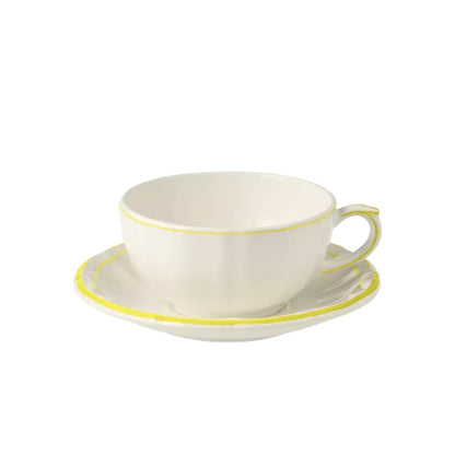 Gien Pivoines Vertes | Breakfast Cup & Saucer: Fine earthenware with hand-painted green floral motif and smooth, glazed finish, perfect for elegant morning coffee or tea | Tableware & Serveware / Cups & Mugs | 2Jour Concierge, your luxury lifestyle shop
