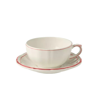Gien Pivoines Vertes | Breakfast Cup & Saucer: Fine earthenware with hand-painted green floral motif and smooth, glazed finish, perfect for elegant morning coffee or tea | Tableware & Serveware / Cups & Mugs | 2Jour Concierge, your luxury lifestyle shop