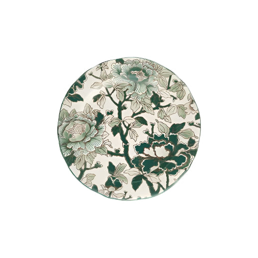 Gien Pivoines Vertes | Dessert Plate: Fine earthenware with hand-painted green floral motif and smooth, glazed finish, perfect for refined dessert presentation | Tableware & Serveware / Plates | 2Jour Concierge, your luxury lifestyle shop