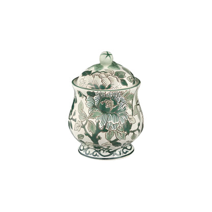 Gien Pivoines Vertes | Sugar Bowl: Fine earthenware with hand-painted green floral motif and smooth, glazed finish, perfect for serving sugar with charm and elegance | Tableware & Serveware / Sugar Bowls | 2Jour Concierge, your luxury lifestyle shop