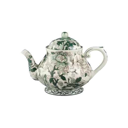 Gien Pivoines Vertes | Teapot: Fine earthenware with hand-painted green floral motif and smooth, glazed finish, perfect for refined tea presentation | Tableware & Serveware / Tea & Coffee Pots | 2Jour Concierge, your luxury lifestyle shop