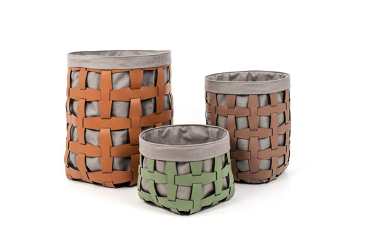 Panier en cuir régénéré tressé à la main avec crochet, carré souple avec doublure en lin