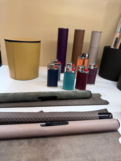 Spark Chrome Lighter Case With Leather Inserts