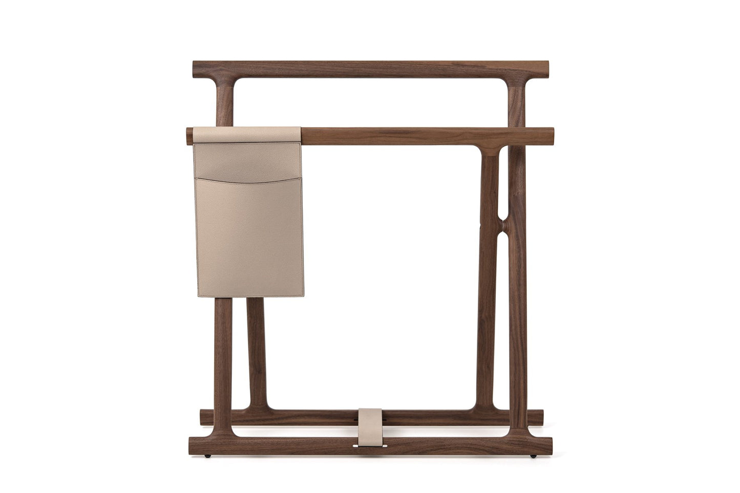 Pinetti Chelsea Folding Blanket Stand | Elegant folding stand crafted from Canaletto walnut wood | Features a removable leather pocket for added functionality | A stylish and practical storage solution | Home & Accessories | 2Jour Concierge, your luxury lifestyle shop