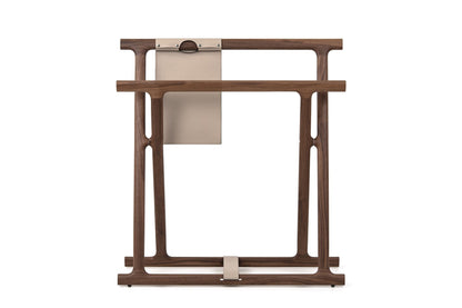 Pinetti Chelsea Folding Blanket Stand | Elegant folding stand crafted from Canaletto walnut wood | Features a removable leather pocket for added functionality | A stylish and practical storage solution | Home & Accessories | 2Jour Concierge, your luxury lifestyle shop