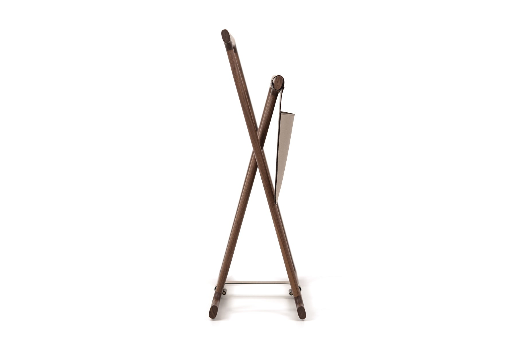 Pinetti Chelsea Folding Blanket Stand | Elegant folding stand crafted from Canaletto walnut wood | Features a removable leather pocket for added functionality | A stylish and practical storage solution | Home & Accessories | 2Jour Concierge, your luxury lifestyle shop