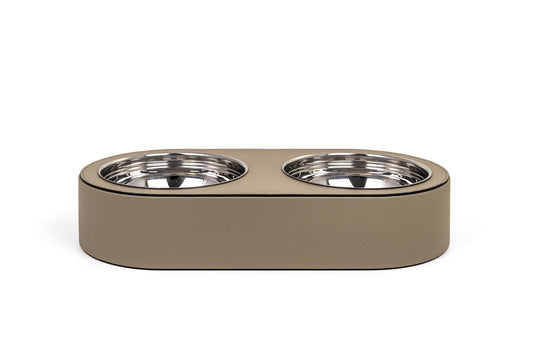Pinetti Leather-Covered Pet Bowl With Removable Stainless Steel Bowls | Structure covered in leather | Two removable and washable stainless steel bowls | Available in two sizes | Discover Luxury Lifestyle Accessories at 2Jour Concierge, #1 luxury high-end gift & lifestyle shop