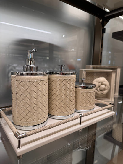 Alghero Handwoven Leather Soap Dispenser with Metal Finish