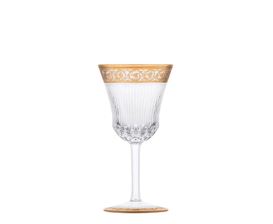 Thistle Wine Glass by Saint-Louis | Inspired by the Chardon service from 1913 | Features a plant motif engraved frieze decorated in fine gold | Venetian-style stripes, bevel cuts, and 24-carat gold or platinum decoration | Collection: Thistle | Color: Clear | Design: Timeless | Tableware and Wine Glasses | 2Jour Concierge, your luxury lifestyle shop