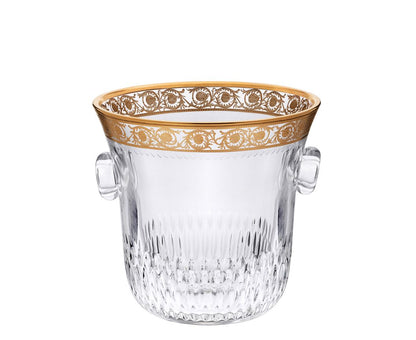 Thistle Champagne Bucket Gold by Saint-Louis | Thistle, inspired by the Chardon service created in 1909 and Anglicized in 1913, features an engraved frieze decorated in fine gold, adorning the finest tables for over a century. Blown and cut at Saint-Louis-lès-Bitche in Moselle, France. Collection: THISTLE. Color: Clear. Design: Timeless. Designer: Pierre Charpin. | Barware and Serveware | 2Jour Concierge, your luxury lifestyle shop