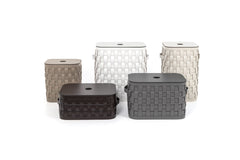 Demetra Basket: Handwoven Regenerated Leather, w Flat Lid, Rectangular