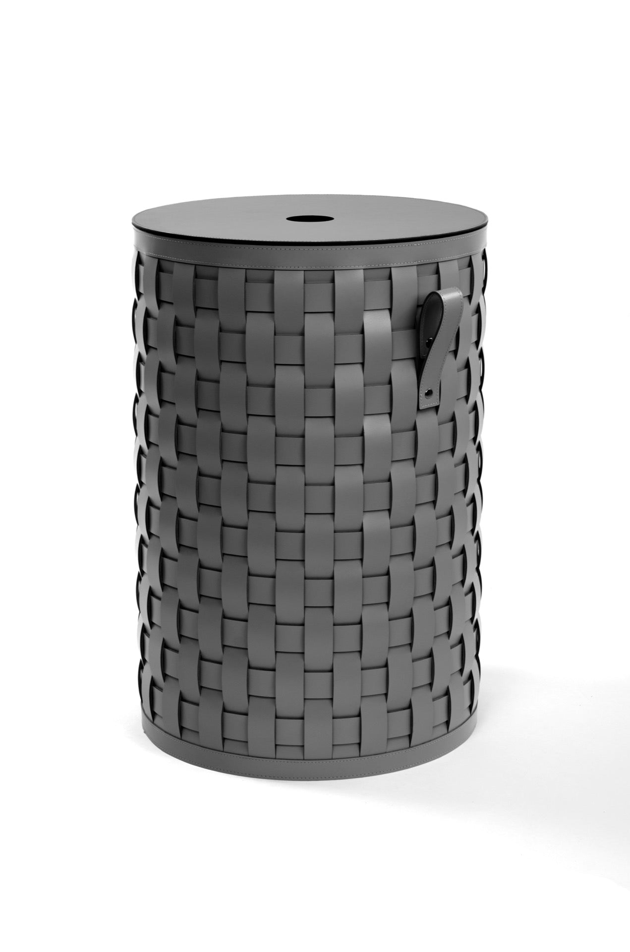 Demetra Handwoven Regenerated Leather Basket, Round