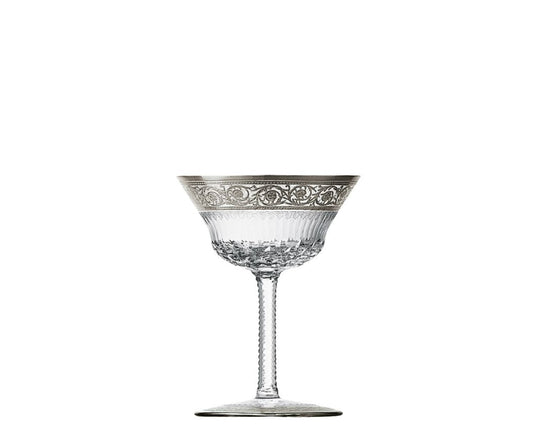 Thistle Crystal Champagne Cup by Saint-Louis | Inspired by the Chardon service from 1913 | Features a plant motif engraved frieze decorated in fine gold | Venetian-style stripes, bevel cuts, and 24-carat gold or platinum decoration | Collection: Thistle | Color: Clear | Design: Timeless | Tableware and Champagne Cups | 2Jour Concierge, your luxury lifestyle shop