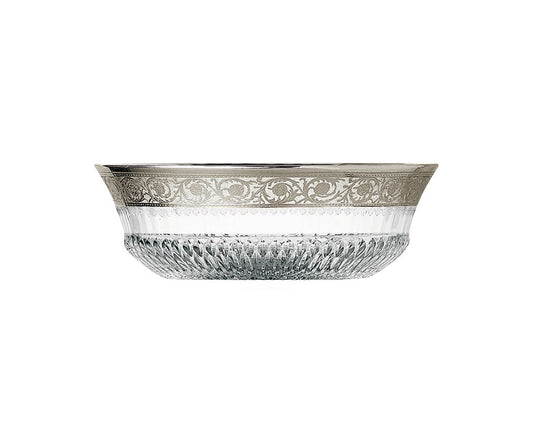 Thistle Flared Bowl Platinum by Saint-Louis | Thistle, inspired by the Chardon service created in 1909, was Anglicized in 1913 and features an engraved frieze decorated in fine gold, shining on the finest tables for over a century. Blown and cut at Saint-Louis-lès-Bitche in Moselle, France. | Home Decor and Serveware | 2Jour Concierge, your luxury lifestyle shop